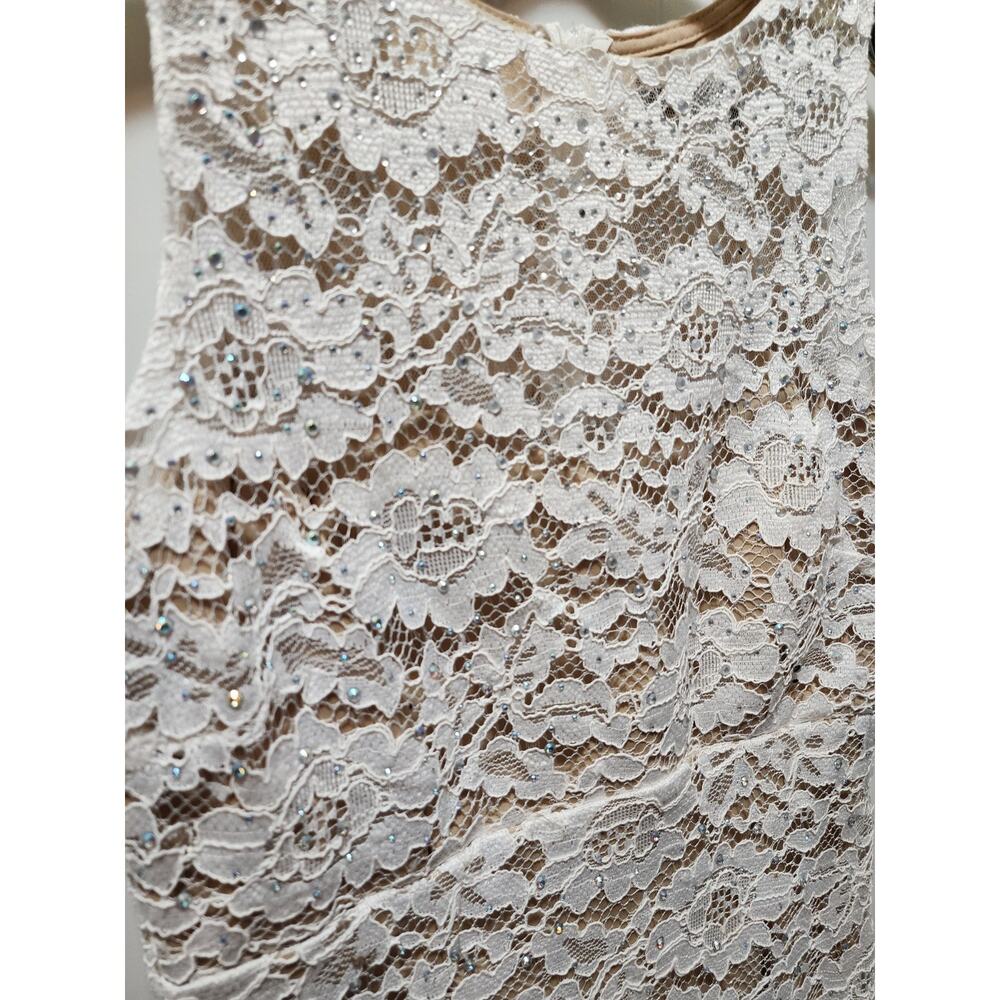 Crystal Doll Juniors 7 White Floral Lace Embellished Semi-Formal Cocktail Dress - Picture 2 of 9